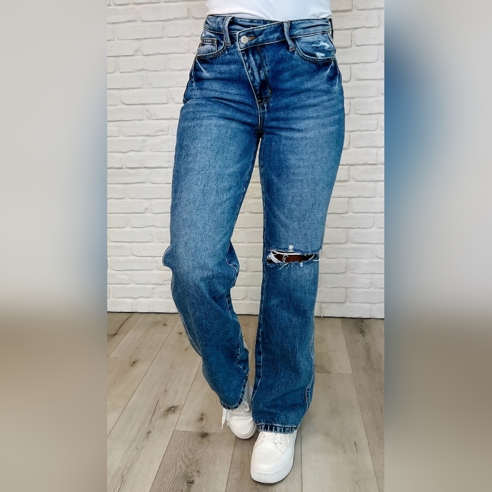 Judy Blue Criss Cross Rigid Magic Straight Dad Jeans Stretch HR Medium 3/26 NEW - Picture 5 of 11